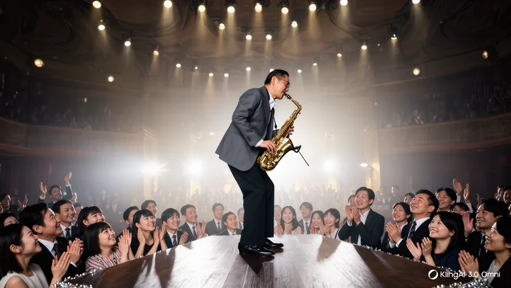 ステージでサックスを吹く男のイメージ