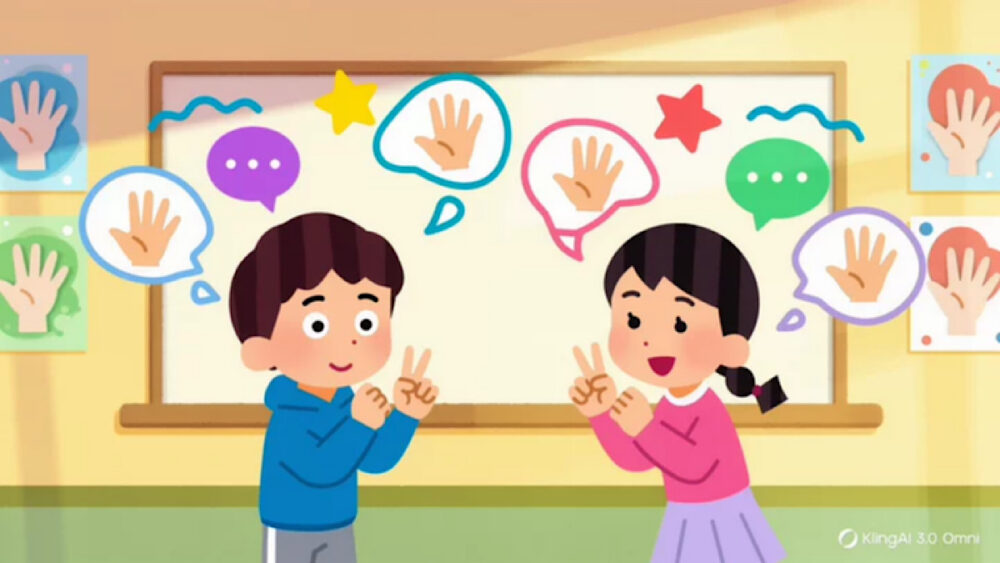 手話で話す子供たちのイメージ