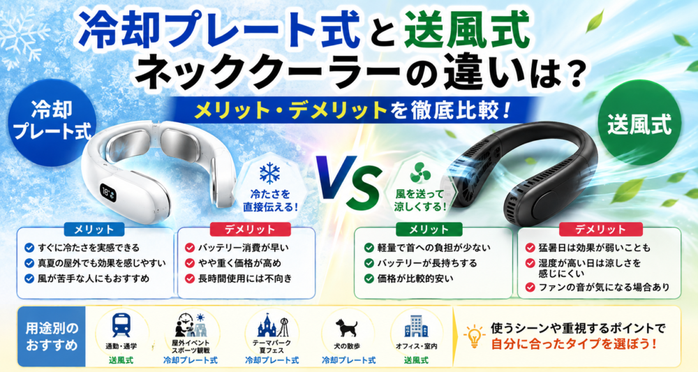 冷却プレート式と送風式ネッククーラーの違いは？メリット・デメリットを比較